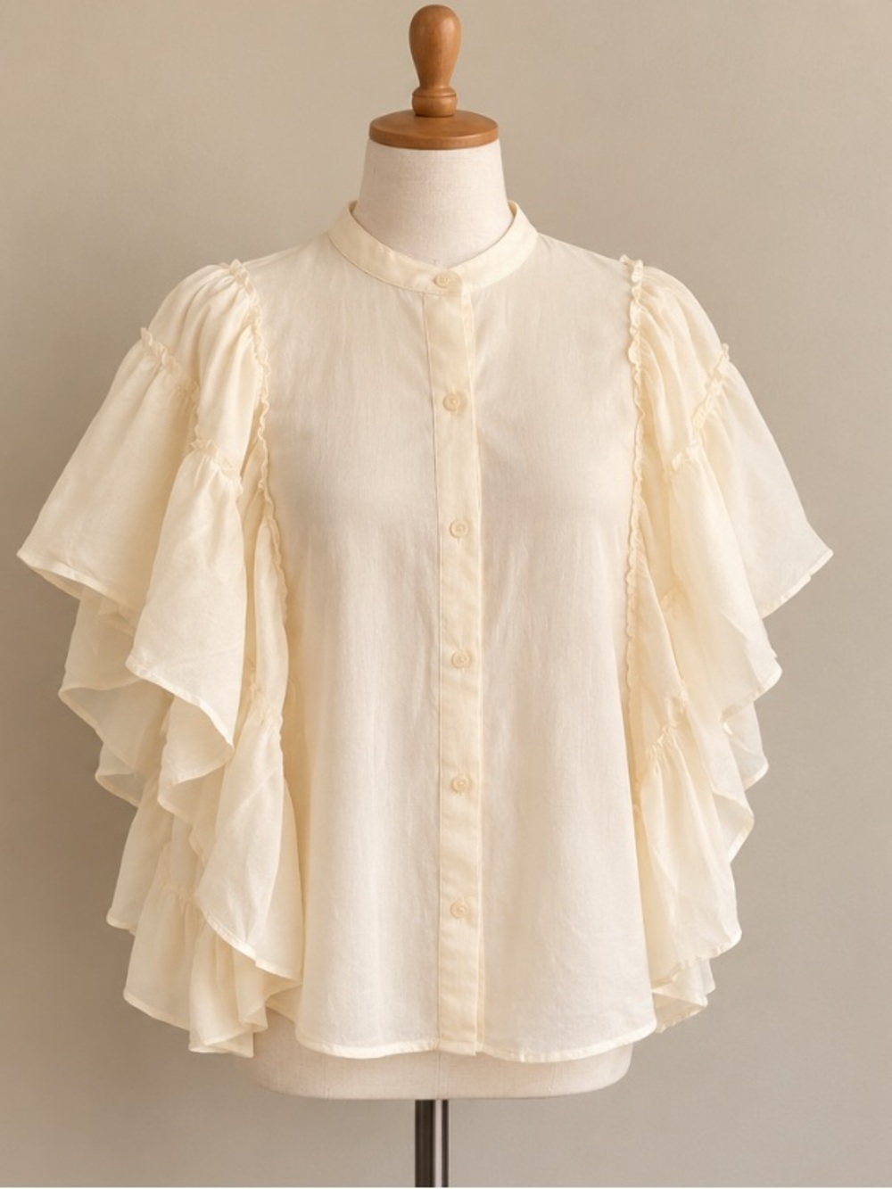 7 For All Mankind Silk Cotton Ruffle Sleeve Blouse